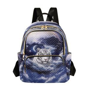 Cute Tiger Moon Purple Night Small Backpack Purse for Women Travel Bag💞